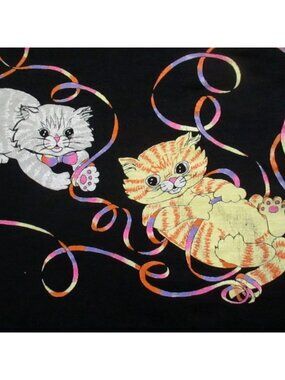True Vintage T-Shirt Large Kittens Jenna Lane Cat Ribbons 1990's Nerd Granny